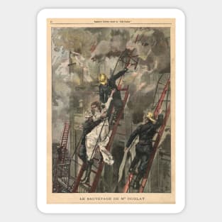 Firemen saving Miss Dudlay France 1900 Sticker